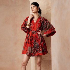 Banana Republic Size Small Floral Mini Dress Red Vibrant Boho